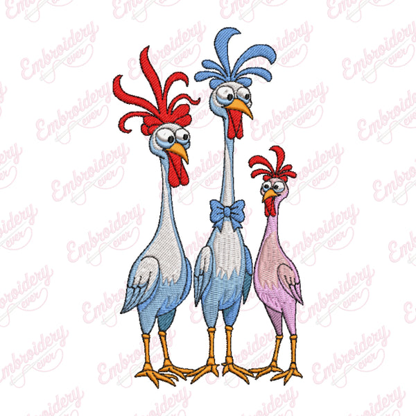 Colorful Crazy Chickens Embroidery Design