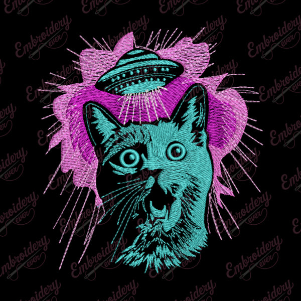 Alien With Cat Embroidery Design