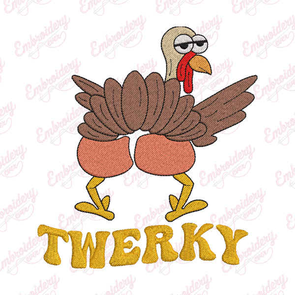 Twerky Funny Thanksgiving Turkey Embroidery Design