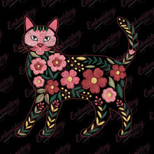 Floral Cat Embroidery Design