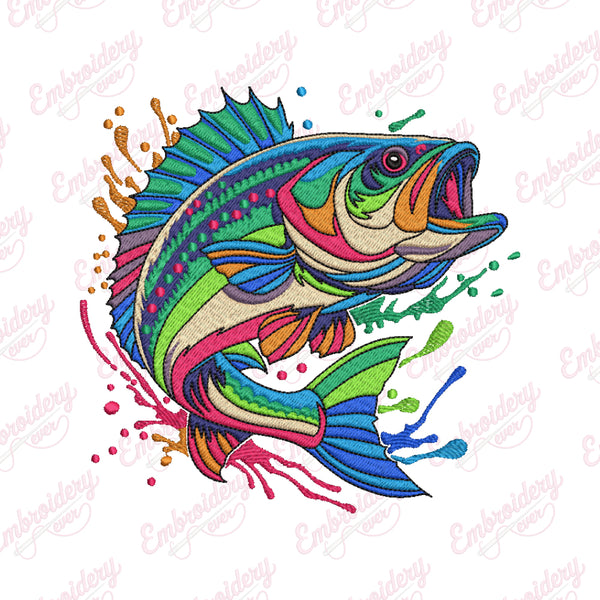 Colorful Bass Fish Embroidery Design