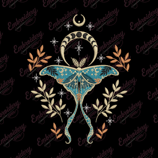 Mystical Moth and Moon Phases Embroidery Design