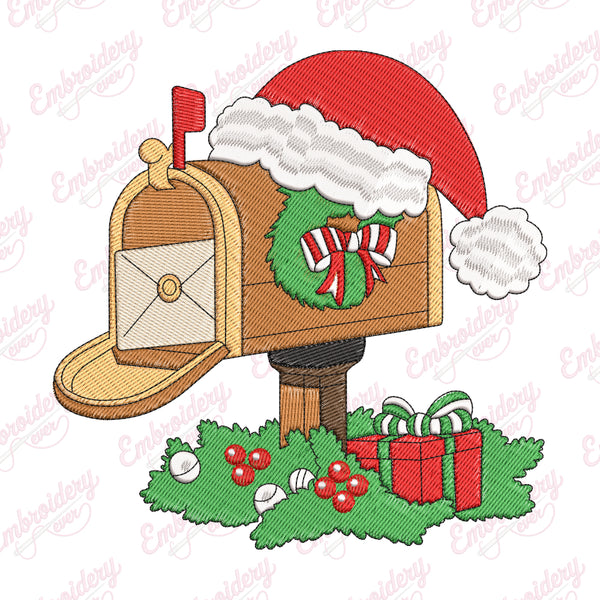 Christmas Mailbox With Santa Hat Embroidery Design