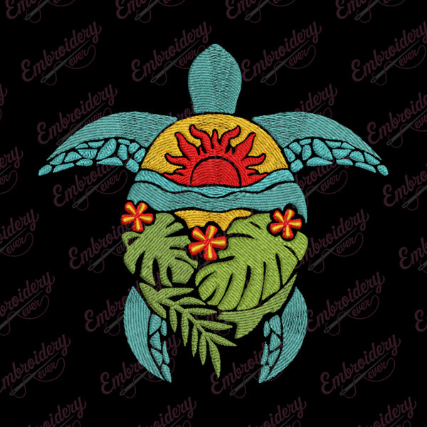 Tropical Turtle Embroidery Design