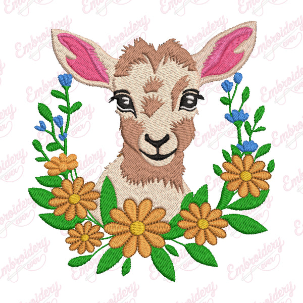 Floral Goat Embroidery Design