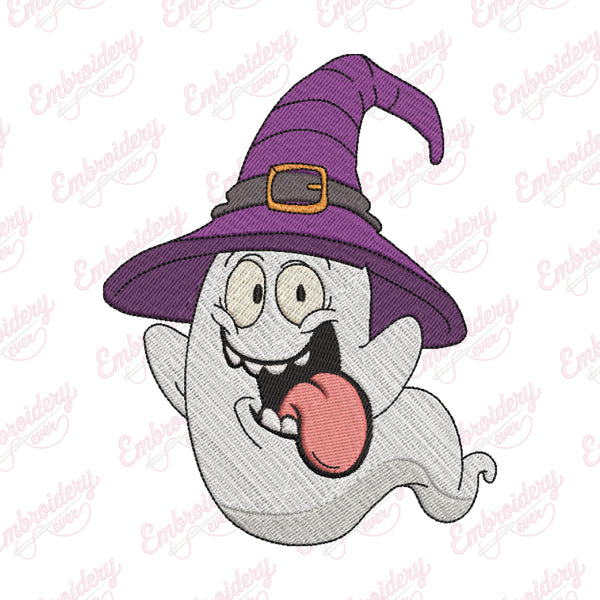 Halloween Ghost With Witch Hat Embroidery Design