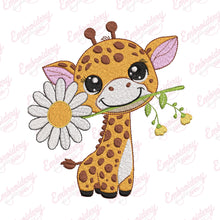 Giraffe with Daisy Flower Embroidery Design