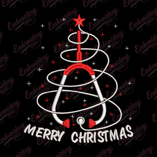 Nurse Merry Christmas Tree Embroidery Design