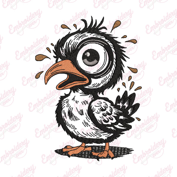 Funny Bird With Big Eye Embroidery Design