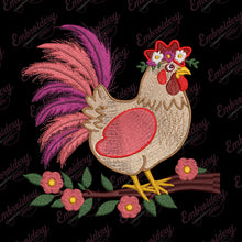 Rooster With Flower Crown Embroidery Design