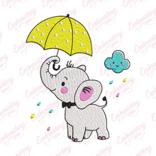 Cute Elephant With Umbrella Embroidery Design