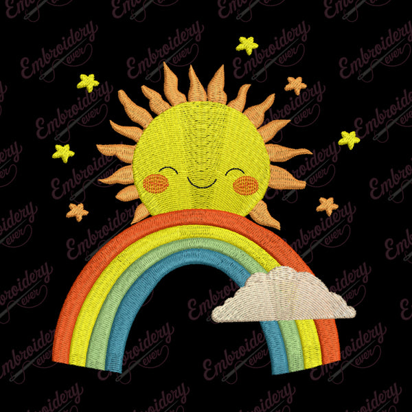Rainbow Dreams With Smiling Sun Embroidery Design