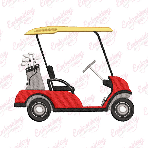 Red Golf Cart Embroidery Design