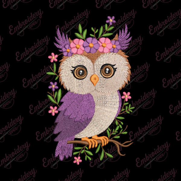 Cute Owl Girl On Branch Machine Embroidery
