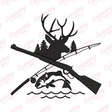 Deer and Fish Hunting Embroidery Design