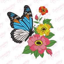 Featuring A Butterfly And Flowers Embroidery Design