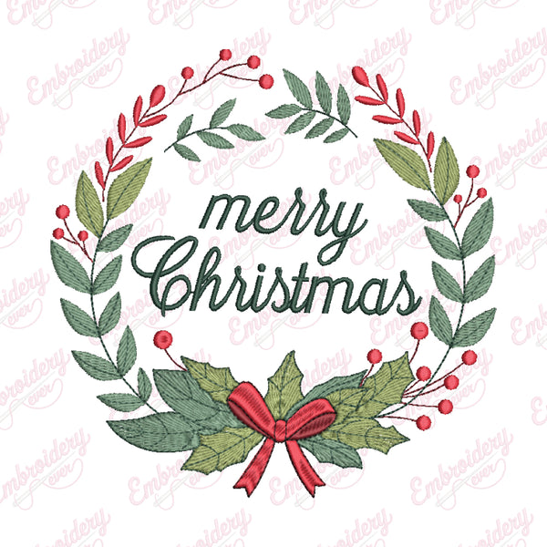 Merry Christmas Wreath Embroidery Design