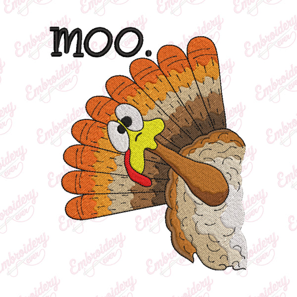 Turkey Moo Funny Thanksgiving Embroidery Design