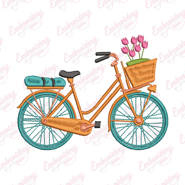 Bicycle & Flower Basket Embroidery Design