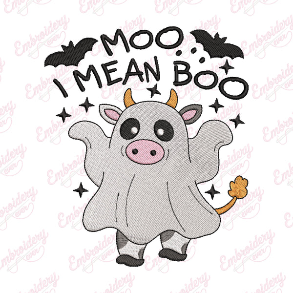 Cute Ghost Cow Halloween Embroidery Design