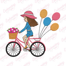 Young Woman Riding Bicycle Embroidery Design