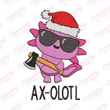 Cool Christmas Axolotl With Axe Embroidery Design