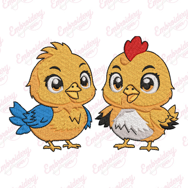Two Cute Chickens Machine Embroidery Design