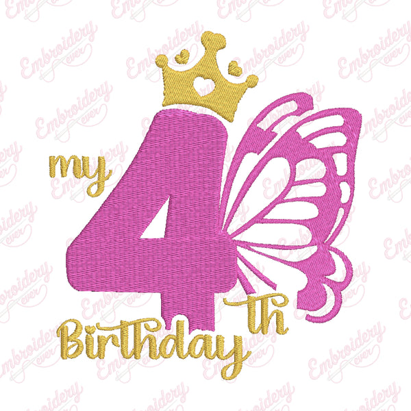 Butterfly My 4th Birthday Machine Embroidery Design