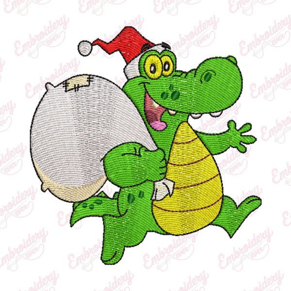 Christmas Santa Crocodile Alligator Embroidery Design