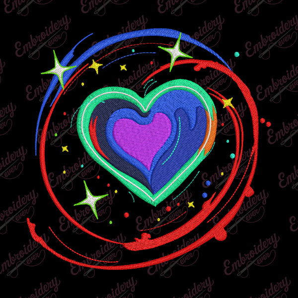 Green Neon Lights Heart Embroidery Design