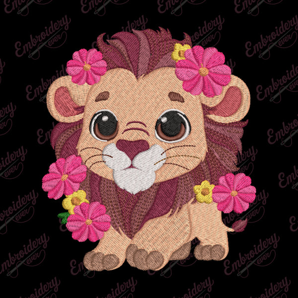 Floral Lion Embroidery Design