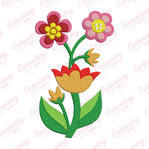 Colorful Flowers Machine Embroidery Design