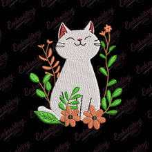 Cat With Flower Digital Embroidery Design