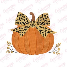 Pumpkin With Leopard Print Bow Thanksgiving Embroidery Design