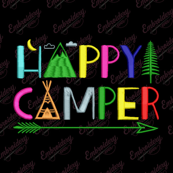 Happy Camper Embroidery Design