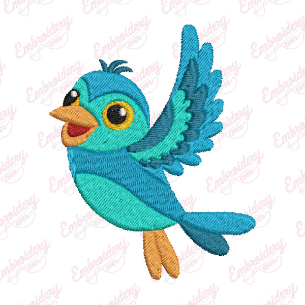 Funny Blue Bird Embroidery Design