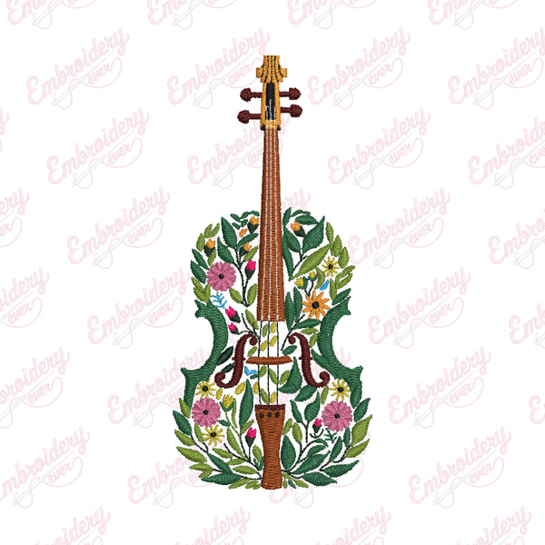 Flower Cello Embroidery Design