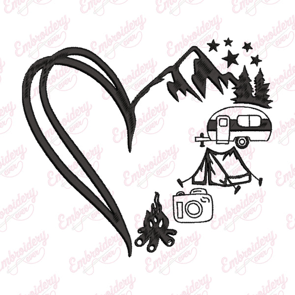 Heart Camping Embroidery Design