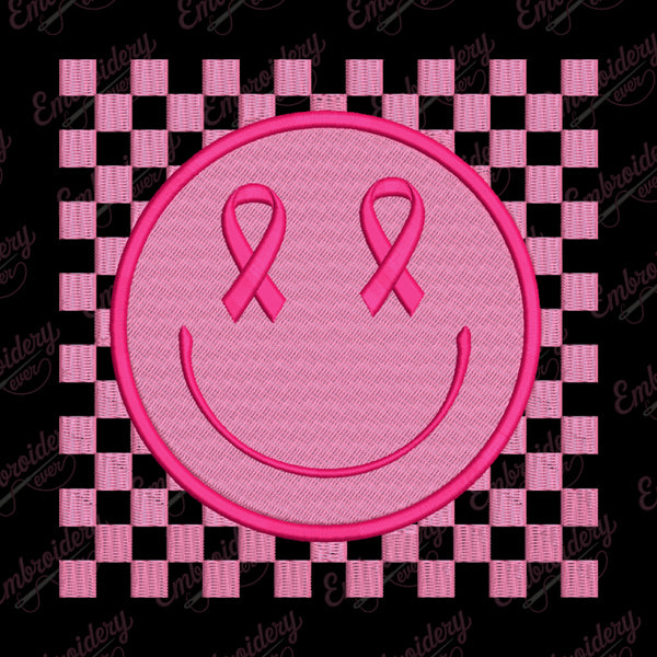 Breast Cancer Retro Smiley Face Embroidery Design
