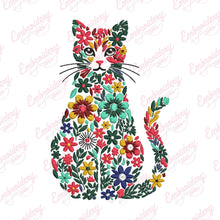 Colorful Botanical Kitty Cat Embroidery Design