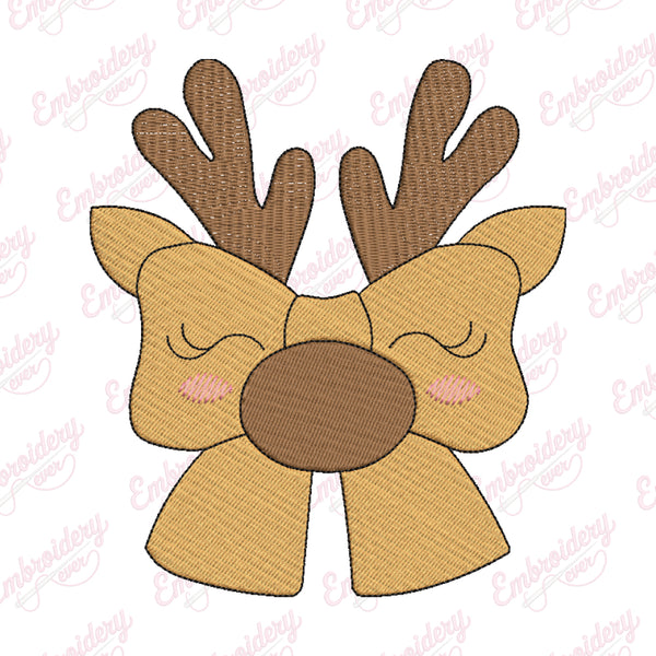 Christmas Reindeer Bow Embroidery Design