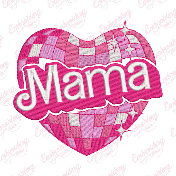 Pink Disco Heart Mama Embroidery Design