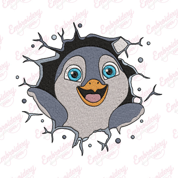 Penguin Hole In A Wall Embroidery Design