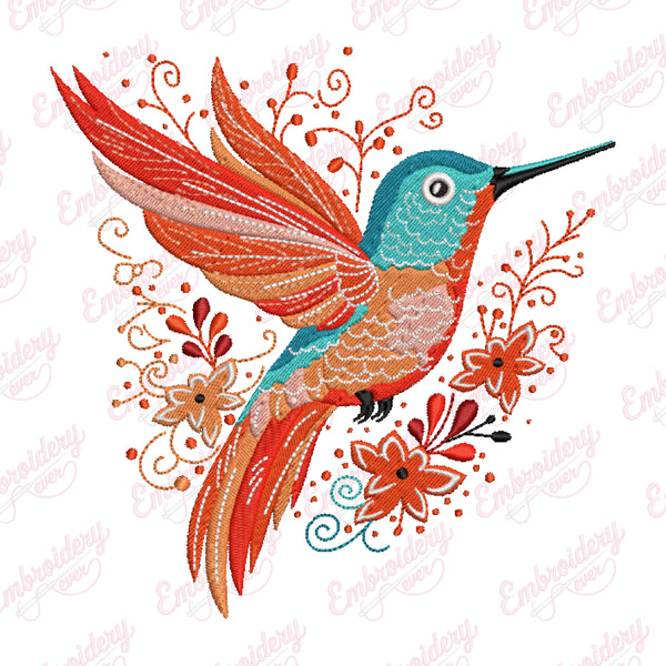 Flying Humming Bird Embroidery Design