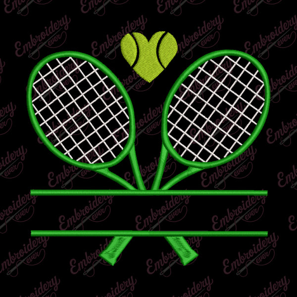 Tennis Split Name Frame Embroidery Design