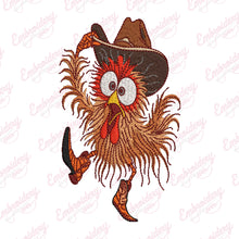 Crazy Chicken Rooster Wearing Cowboy Hat Embroidery Design