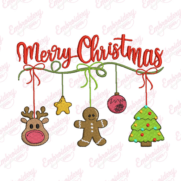 Merry Christmas Decorations Embroidery Design