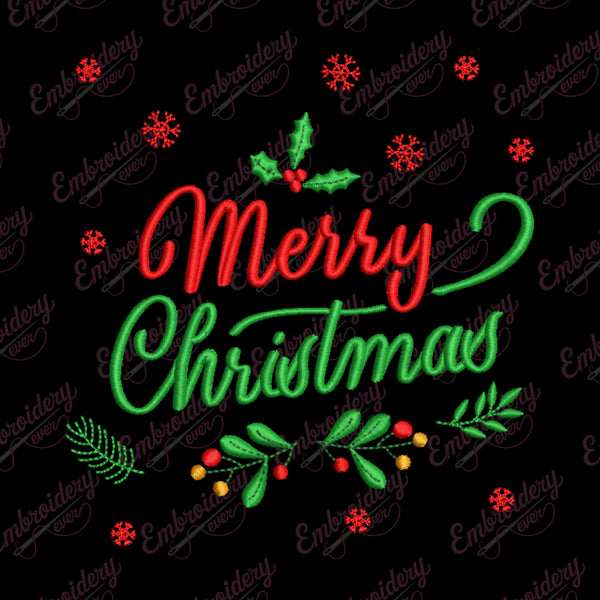 Merry Christmas Lettering Embroidery Design