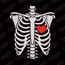 Halloween Skeleton Rib Cage With Heart Embroidery Design