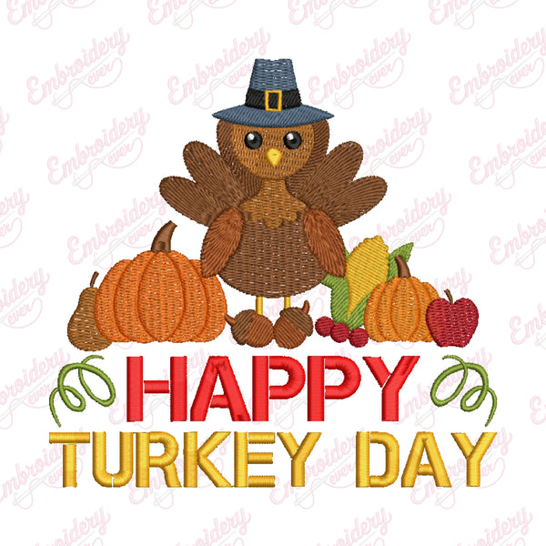 Happy Turkey Day Celebration Embroidery Design